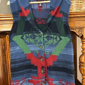 Chaps Button-Front Geometric Knit Vest in Blue, Green & Red